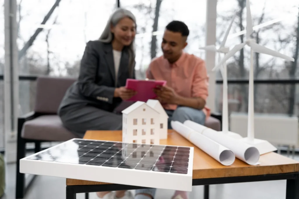 Demonstração de iluminação solar residencial com painéis solares, modelos compactos e projeto de instalação, ilustrando como funciona e como implementar a iluminação solar na sua casa.